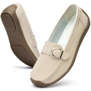 Ecetana Women's Leather Loafers Classic Slip-On Dress Flats Comfort Office Shoes