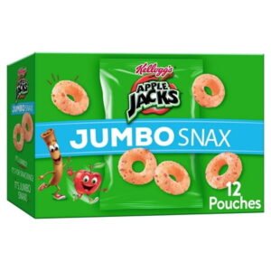 Kellogg's Apple Jacks Jumbo Snax Cereal Snacks, Lunch Box Snacks, Original, 5.4oz Box (12 Pouches)