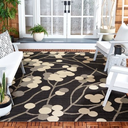 SAFAVIEH Courtyard Connie Floral Indoor/Outdoor Area Rug, Black Natural/Brown, 4' x 5'7"