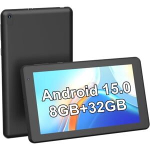 7 inch Tablet, Android 15 Tablets RAM 6GB+ROM 32GB Quad Core Tablet, IPS Screen, 5.0 MP Camera, Wi-Fi, Bluetooth, GPS, FM Tablet PC Black