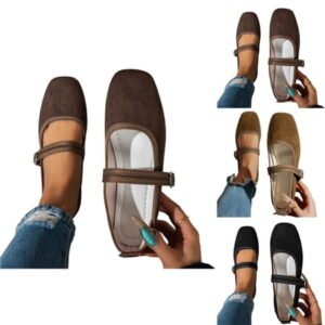 Vibrex Women's Ballet Flats Square Toe Velvet Mary Jane Shoes Women Comfortable Dress Shoes for Women Casual Loafers Solid Color Soft Sole Flat Shoes