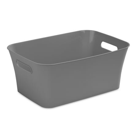 Mainstays Medium Bin, Open Plastic Storage Containers, Versatile Stylish Organizers with Handles, Gray Flannel