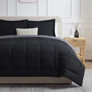 Nestl Queen Comforter Set, 3 Piece Bed in a Bag, Reversible Down Alternative Bedding Set, Black & Gray