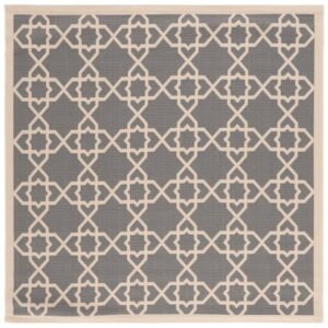 SAFAVIEH Courtyard Carol Geometric Indoor/Outdoor Area Rug, 6'7" x 6'7" Square, Grey/Beige