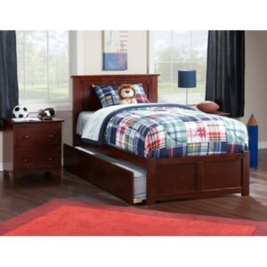 Madison Platform Bed with Flat Panel Foot Board and Twin Size Urban Trundle Bed in Multiple Colors and Sizes