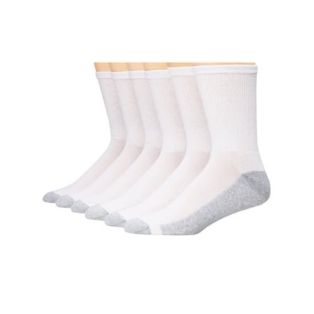 Hanes Double Tough Men's Big & Tall Cushion Crew Socks, 6-Pairs White 12-14
