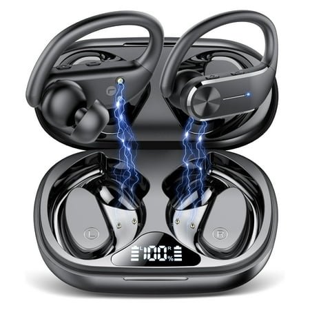 Wireless Earbuds - 68Hrs Bluetooth 5.3 Headphone Sport, 2025 Bluetooth Earbuds Stereo Deep Bass Over Ear Bud with Earhooks, ENC Noise Cancelling Mic, IP8 Waterproof Earphone