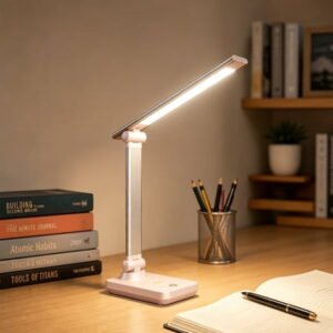Portable LED Desk Lamp with Built‑In 5000mAh Battery, Touch Control, Dimmable Metal Light for Reading and Study, Pink
