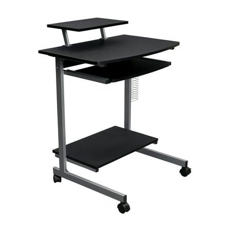 Techni Mobili Wood & Steel Compact Computer Cart with Storage in Graphite Gray