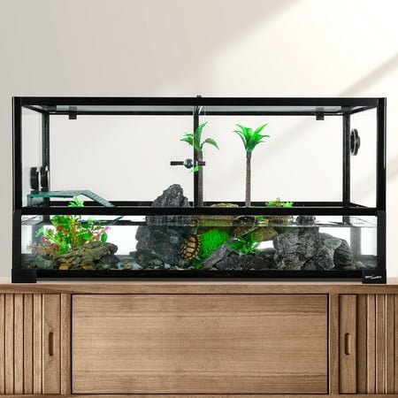 GUZZLO 50 Gallon Large Turtle Tank Aquarium, 36"×18"×18" Tortoise Habitat Water-Land Ecological Turtle Tank