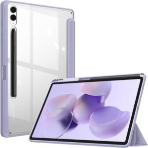 Fintie Hybrid Slim Case for Samsung Galaxy Tab S10 Plus 2024/ Tab S9 Plus 2023 12.4 Inch with S Pen Holder, Shockproof Cover with Clear Transparent Back Shell, Auto Wake/Sleep, Lilac Purple