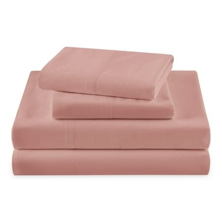 Beautiful Solid 4-Piece 100% Cotton Washed Percale Woodrose Sheet Set, Full by Drew Barrymore