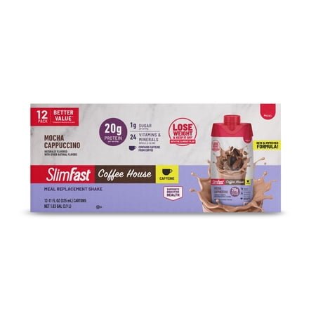 SlimFast High Protein 20g Energy Ready To Drink Meal Replacement Shake Coffee House Mocha Cappuccino, 11oz, 12ct