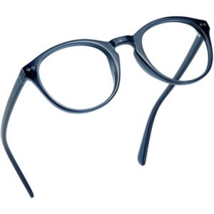 LifeArt Blue Light Blocking Glasses, Anti Eyestrain, Computer Reading Glasses, Gaming Glasses, TV Glasses for Women Men, Anti Glare (Navy, +3.00 Magnification)