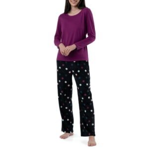 Fruit of the Loom Women's Beyond Soft Long Sleeve Top & Fleece Bottom Pajama Set, Sizes S-4X