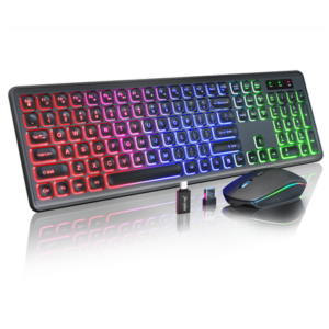Wagpak Wireless Keyboard and Mouse Combo RGB Backlit Rechargeable 2.4GHz Quiet 108 Keys Keyboard-Black