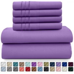 Lux Decor Collection King Bed Sheets - 16 Inch Deep Pocket 6 Piece Microfiber Bedding Sheets & Pillowcase Sets - Purple