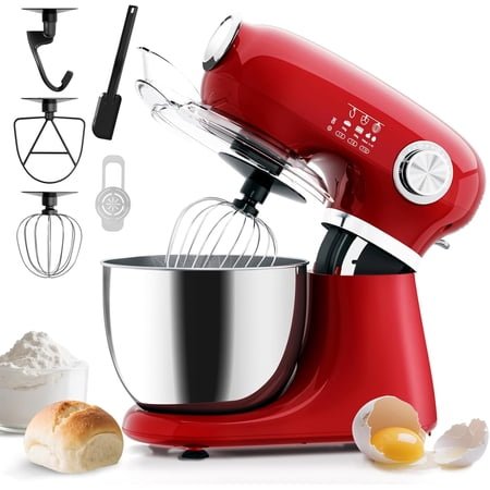 FREE VILLAGE Stand Mixer,12 Speed Tilt-Head Kitchen Electric Mixer With 5.5 Quart Mixing Bowl,Dough & Cake Mixer for Baking Bread,Household Food Mixers With Whisk Dough Hook Beater Spatula,Red