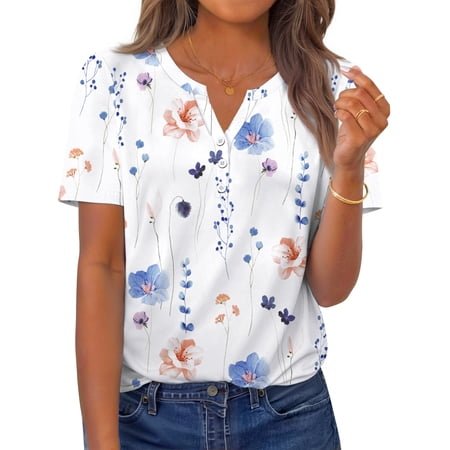 Fantaslook Womens Blouses Dressy Casual Tops Summer Short Sleeve V Neck Shirts Business Work Blouses