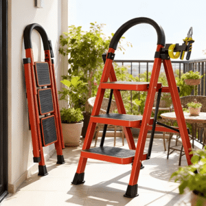 Folding Ladder, 3-Step Ladder, with a Weight Capacity of 500 Lbs, Anti-Slip Wide Pedals with Safety Locks, Rust-Resistant Material