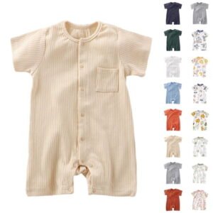 Summer Baby Boys Clothing Agkizg Baby Boys Bodysuits, Baby Boys Short Sleeves Rompers, Children's Solid Color Cute Breathable Cotton Jumpsuit Clothes Boys Girls Baby Round Neck Short Sleeve Rompers