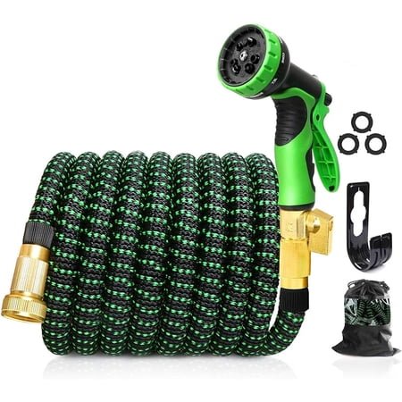 25FT Expandable Water Hose – Flexible Lightweight No-Kink Garden Hose for Outdoor Watering, Car Wash, Lawn & Yard with Leakproof Brass Fittings, Durable Expanding Water Hoses
