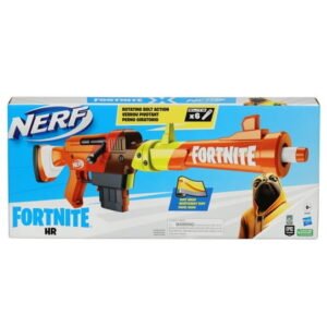 Nerf Fortnite HR Dart Blaster, Ruff Wrap Design, 6-Dart Elite Clip, 6 Nerf Elite Darts, Rotating Bolt, Detachable Barrel