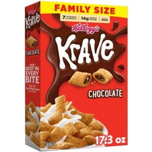Kellogg's Krave Chocolate Breakfast Cereal, 7 Vitamins and Minerals, Family Size, 17.3 oz