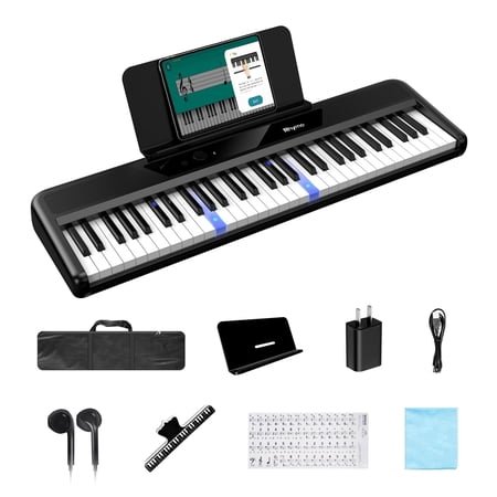 Rhymo 61 Key Smart Piano Keyboard with Light up Keys,Learning Keyboard for Beginners, Velocity Sensitive Electric Piano Keyboard & App Learning(Black)