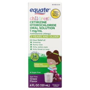 Equate Children's Allergy Cetirizine Hydrochloride Antihistamine Oral Solution, Grape Flavor, 1 mg, 4 fl oz