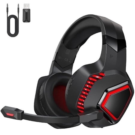 Ecomoment Wireless Gaming Headset 2.4G USB for PS5 Switch PC Mac,Bluetooth 5.2 Gaming Headphones with Mic,Game Headsets with 3.5mm Wired,Stereo Sound,40H Battery,Black