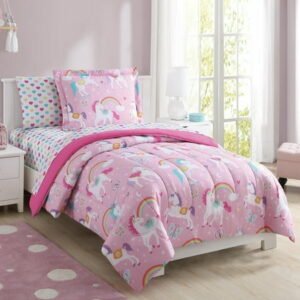 Your Zone Rainbow Unicorn Bed-in-a-Bag Coordinated Bedding Set, Pink, Twin Size