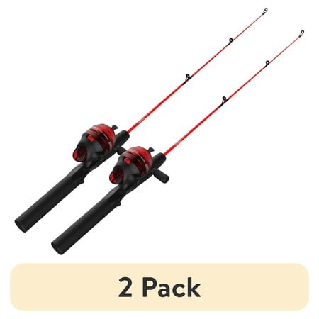 (2 pack) Zebco Dock Demon Spincast Combo, 30" 1 Piece Fishing Rod, Red
