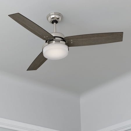 Hunter 52 inch Indoor Ceiling Fan with LED Light and Remote Control - Standard Mount Ceiling Fan, 3 Blades, For Bedroom, Living Room, or Kitchen - Sentinel 59157, Brushed Nickel