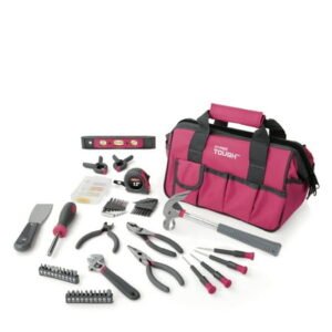Hyper Tough 89-Piece Household Tool Set 12-Pocket Tool Bag, Pink