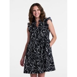Time and Tru Women's Tiered Cotton Mini Dress with Flutter Sleeves, Sizes XS-4X