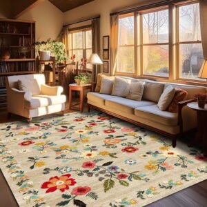 Pentantan 5'x7' Floral Area Rugs, Machine Washable Rug for Living Room- Soft Indoor Carpet, Low Pile for Bedroom, Dining Room, Playroom, Office