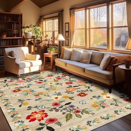 Pentantan 5'x7' Floral Area Rugs, Machine Washable Rug for Living Room- Soft Indoor Carpet, Low Pile for Bedroom, Dining Room, Playroom, Office