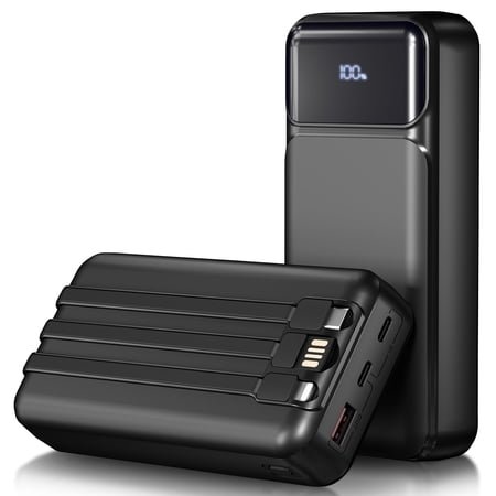 49800mAh Power Bank Portable Charger with Built in Cables,4 Outputs 3 Inputs 22.5W Fast Charging with LED Display Battery Pack Compatible for iPhone Charger-Camping,Hiking,Travel Essentials(Black)