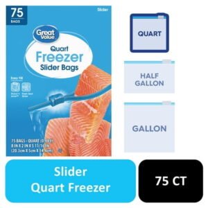 Great Value Freezer Guard Slider Zipper Bags, Quart Freezer, 75 Count