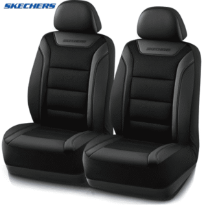 Skechers Leather Mesh Front Car Seat Cover – Premium Comfort with Breathable Mesh Panels, Durable Leather Construction, Universal Fit for Cars, Trucks, and SUVs - Black
