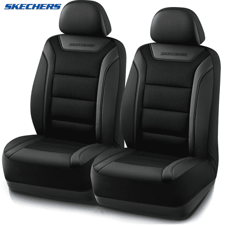 Skechers Leather Mesh Front Car Seat Cover – Premium Comfort with Breathable Mesh Panels, Durable Leather Construction, Universal Fit for Cars, Trucks, and SUVs - Black