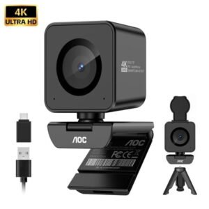 AOC 4K UHD Webcam for PC, Laptop, Mac, USB Streaming Camera with PDAF Autofocus,Auto Light Correction, 75° FOV, Privacy Cover for Video Conferencing, Zoom, Teams