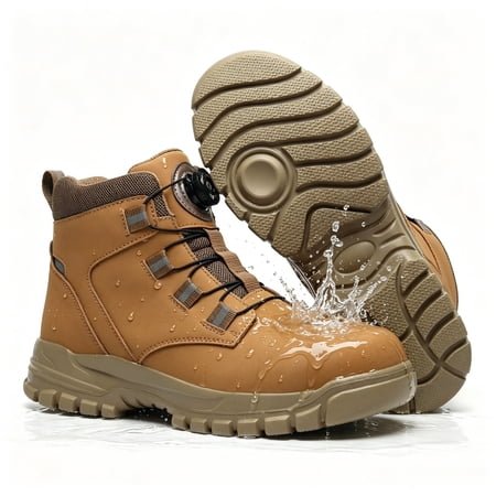 XQJ Men's Shoes Steel Toe Safety Shoes Rugged, Ankle-High Wide Round Toe, Brown, Men's 6