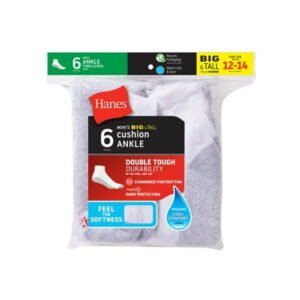 Hanes Ankle Socks 6-Pairs Men's Cushioned FreshIQ Cool Comfort Odor Protection sz 6-12