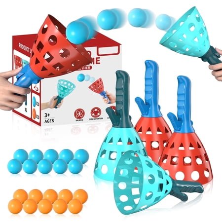 Lucky Doug Pop Catch Ball Game Toys for Kids - Outdoor Game Toys, Catch Toys, Backyard Game, Lawn Game, Beach Game - Kids Catch Ball Game Toys with 4 Launcher 20 Balls
