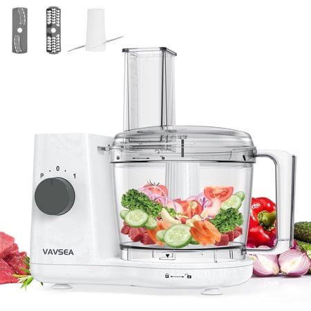 VAVSEA Food Processor, Electric Food Chopper for Dicing, Chopping, Mincing, BPA Free, Stainless Steel Blades, 6Cup White
