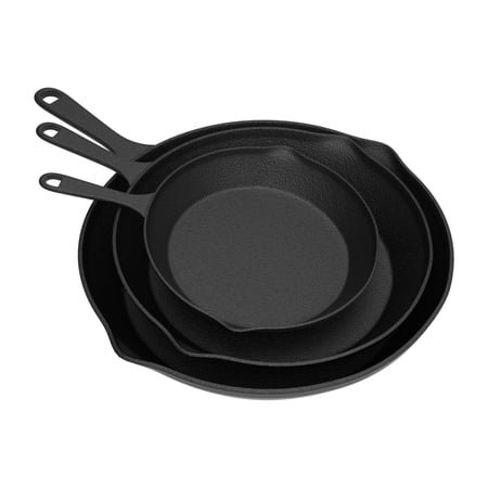 Home-Complete Set of 3 Cast Iron Skillet Set, Pre-Seasoned Oven-Safe Non-stick Frying Pans - 10”, 8”, 6” (Black)