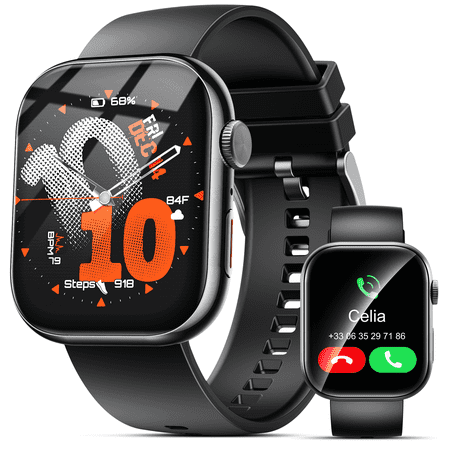 Smart Watch for Men Women, 2.01" HD Touchsreen, Bluetooth Calling, IP68 Water-Resistance, 180+ Sports Modes, Health, Fitness & Sleep Tracker, Timer, Fitness Watch for Android/iOS, Black