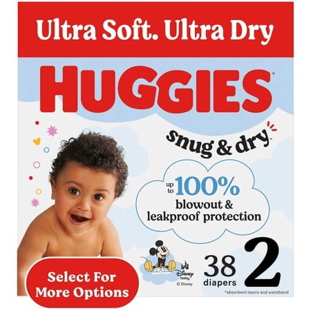Huggies Snug & Dry Baby Diapers, Size 2 (12-18 lbs), 38 Count (Select for More)